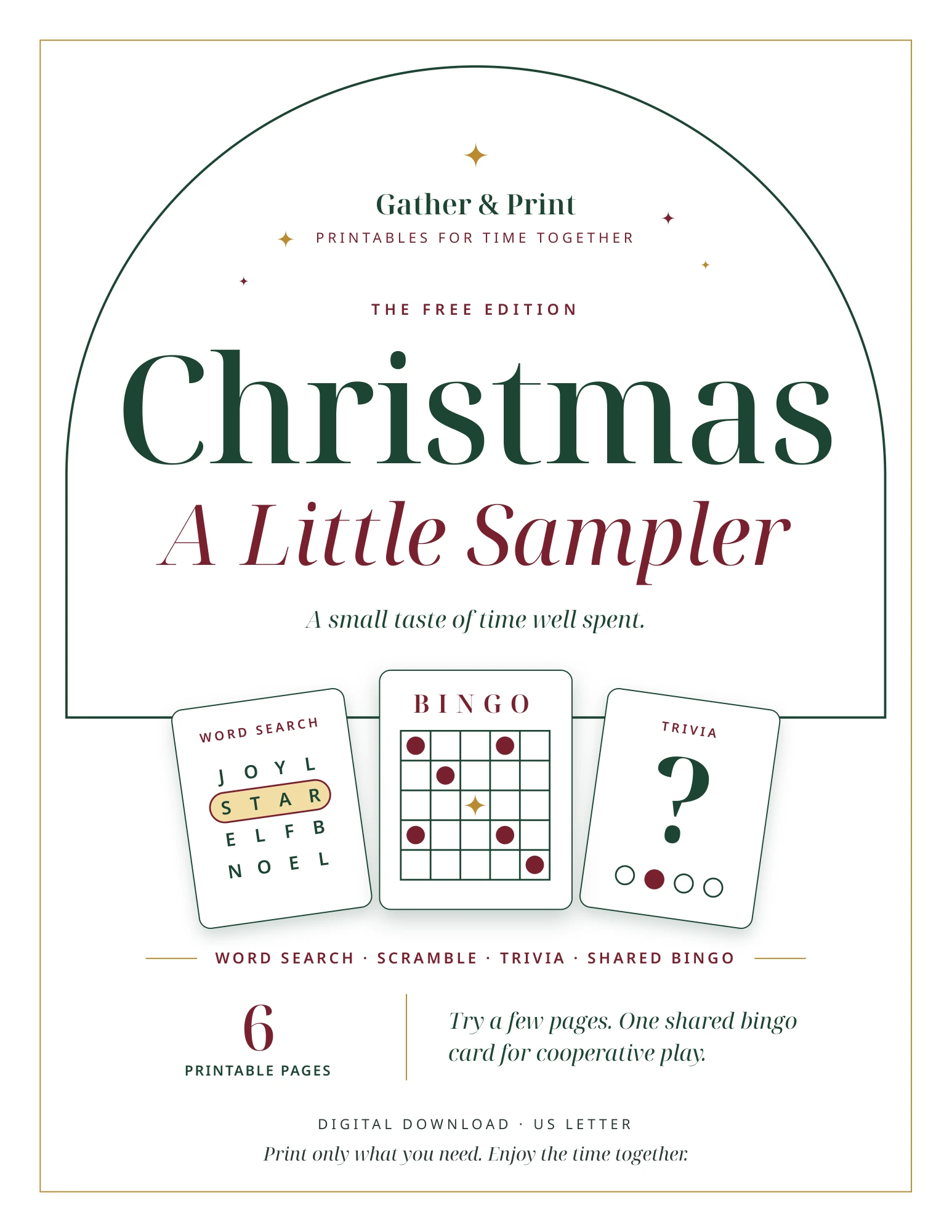Free Christmas Sampler: Cover, actual PDF page 1