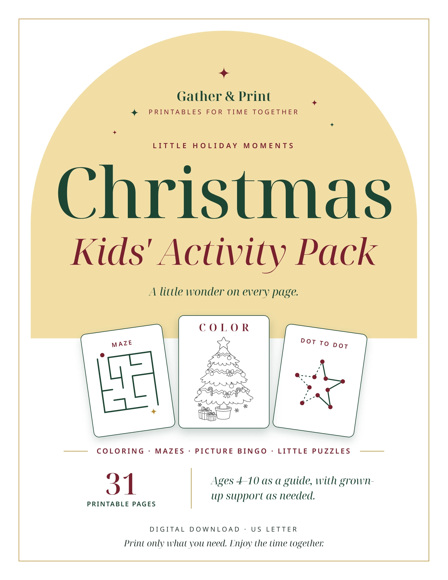 Christmas Kids' Activity Pack: Cover, actual PDF page 1