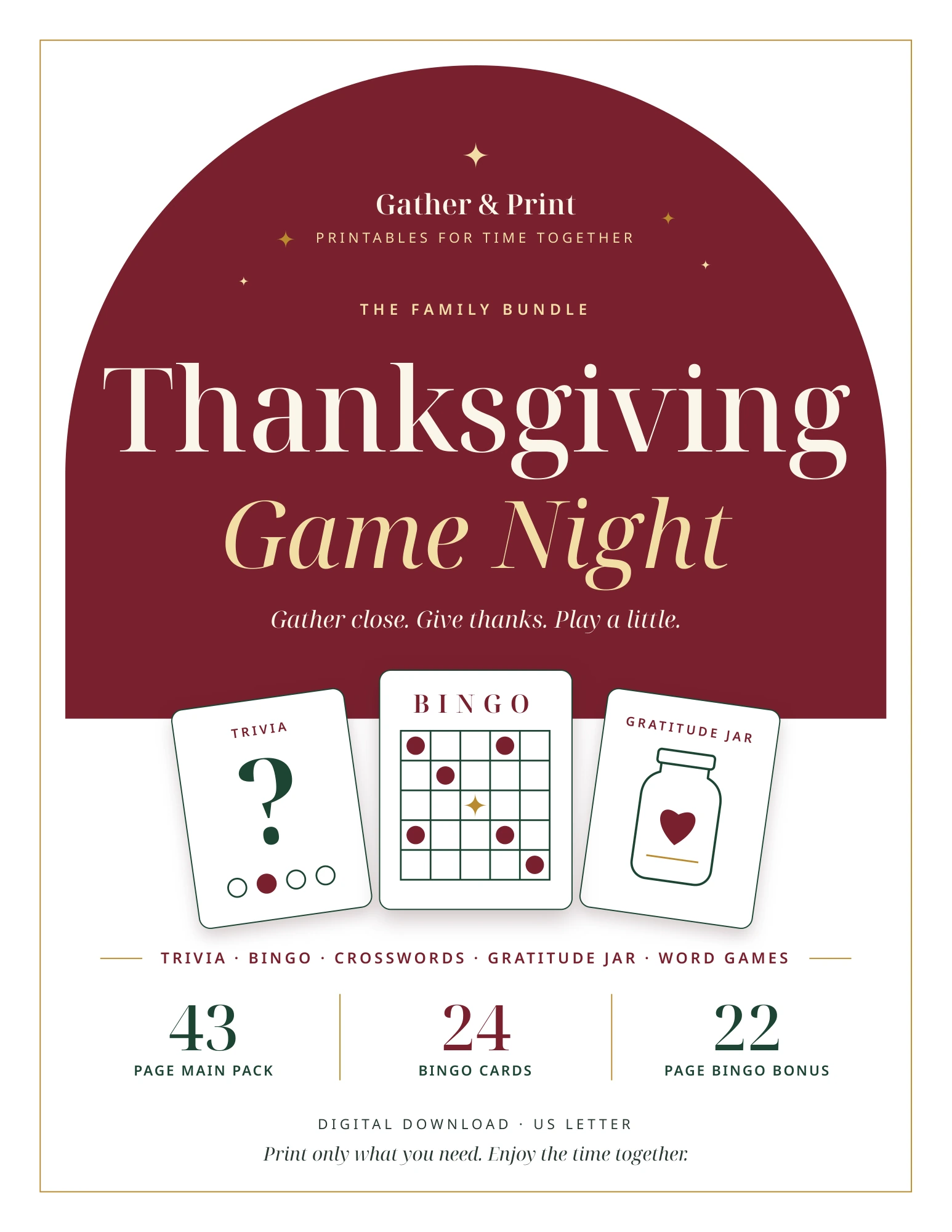 Thanksgiving Game Night Bundle: Cover, actual PDF page 1
